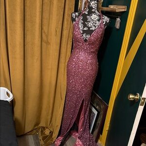 Primavera Couture Pink Backless Sequin Dress